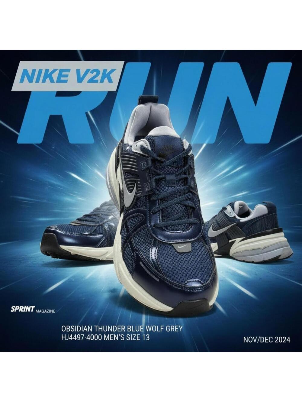 Nike V2K Run Obsidian Thunder Blue Wolf Grey HJ4497-400 Men's Size 13